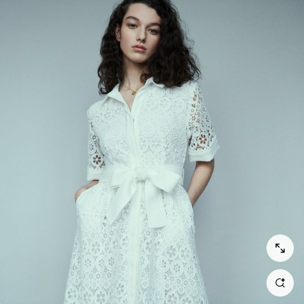 Maje White Lace Midi Dress (Size S)